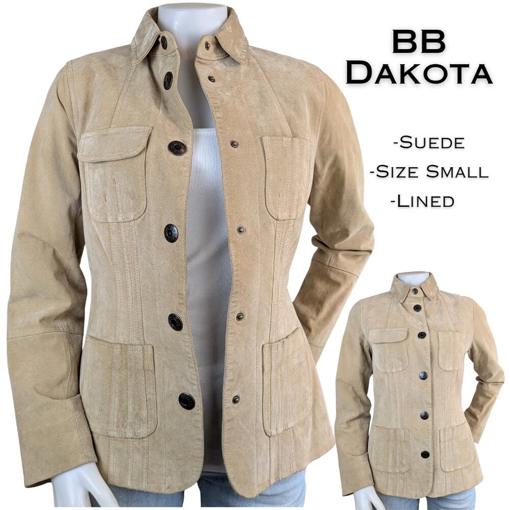 BB Dakota Suede Leather Safari Jacket Tan Medium Utility Field Coat